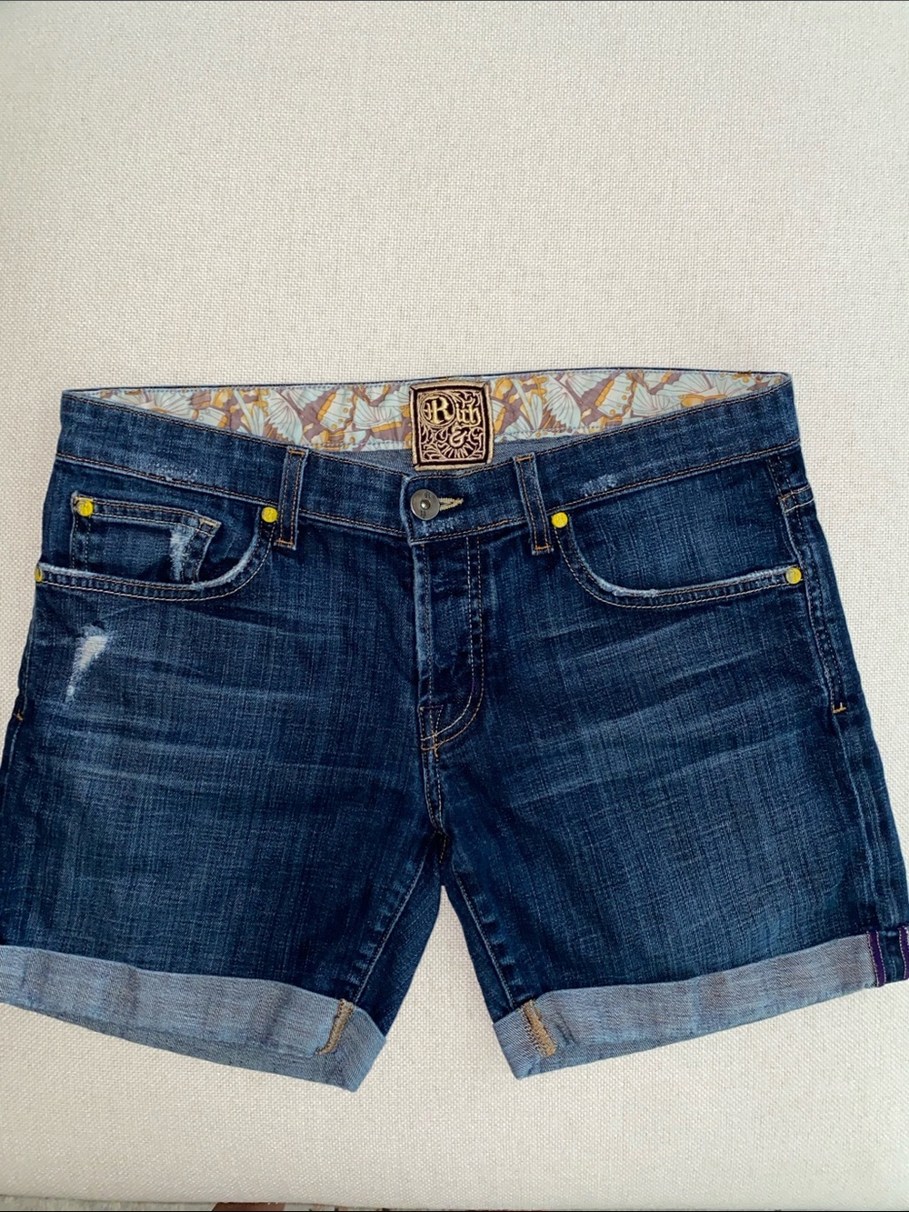 Rich and Skinny Rolled Cuff Distressed Denim Shorts Size 28